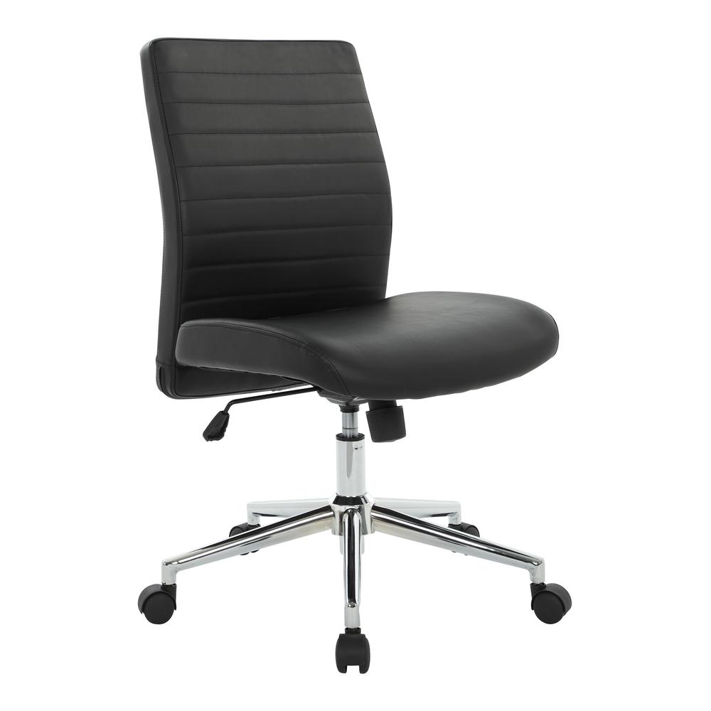 Mid-Back Managers Chair in Black Bonded Leather with Chrome Finish Base, EC51830MC-EC03. Picture 1