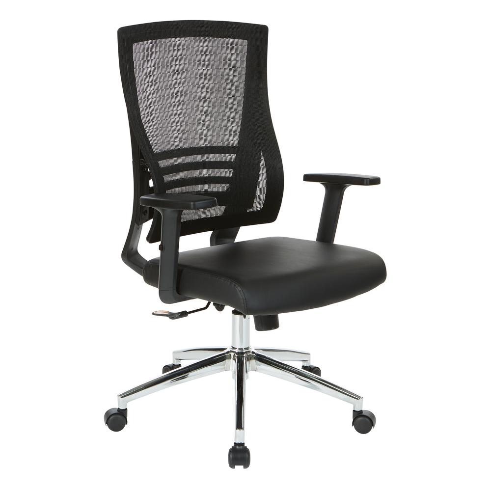 Black Frame Chair with Chrome Base with Black Bonded Leather Seat, EM60930C-EC3. Picture 1
