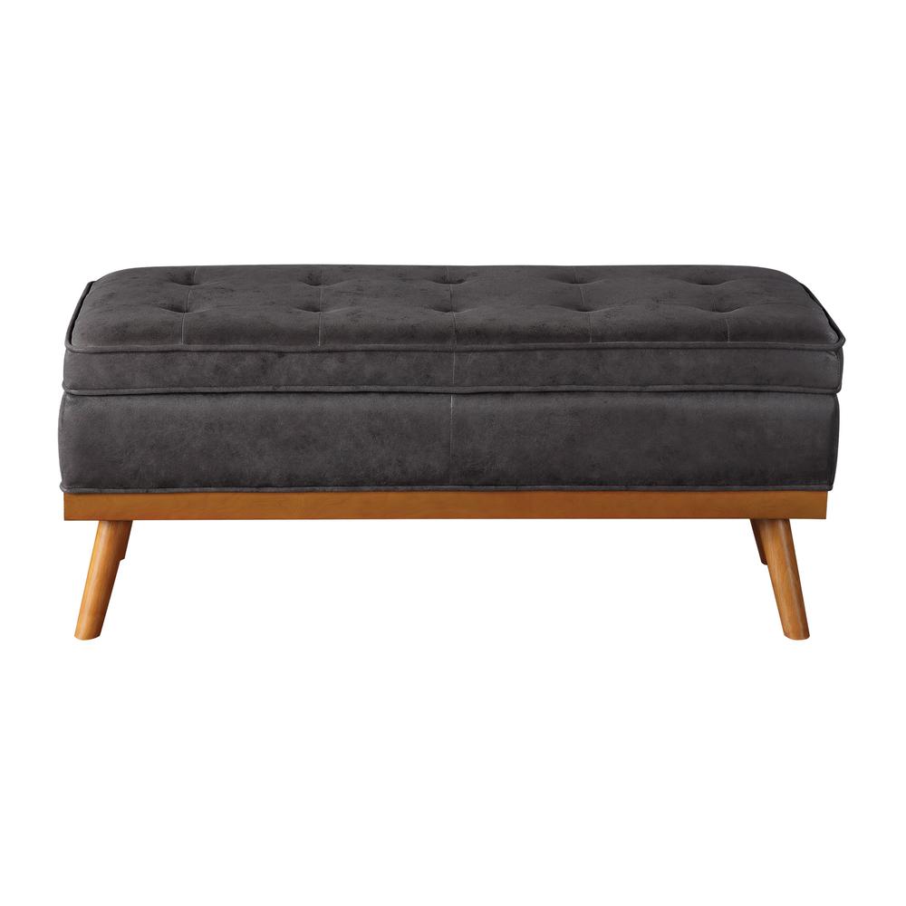 Katheryn Storage Bench in Charcoal Faux Leather , KAT-P43. Picture 3