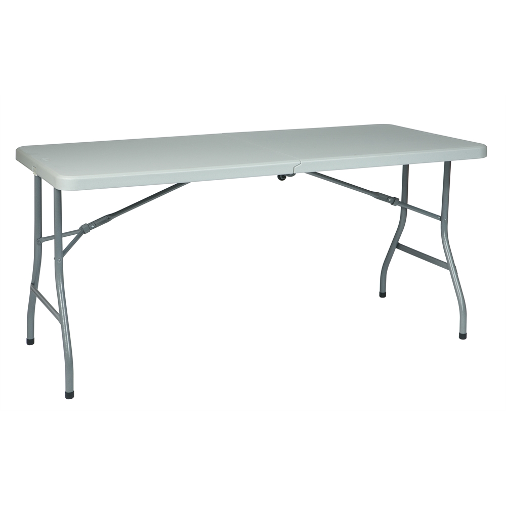 5' Resin Multi Purpose Center Fold Table with Wheels. Picture 1