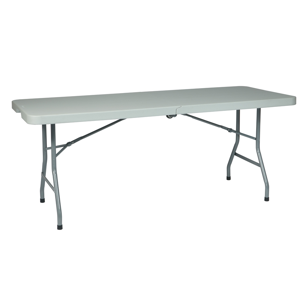 6' Resin Multi Purpose Center Fold Table with Wheels. Picture 1