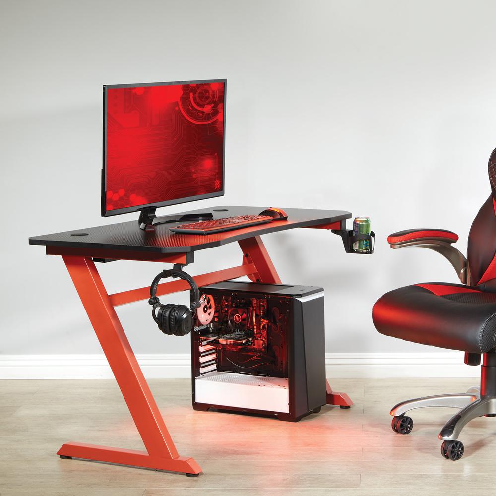 Ghost Battlestation Gaming Desk  in Matte Black Top and Red Legs, GST25-RD. Picture 6