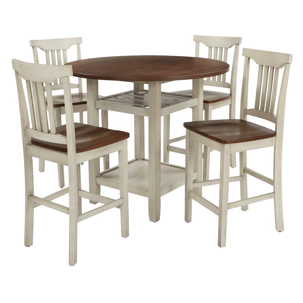 Berkley 5pc Set- Table Chairs in Antique White with Wood Stain Finish, BEKCT-AW. Picture 1