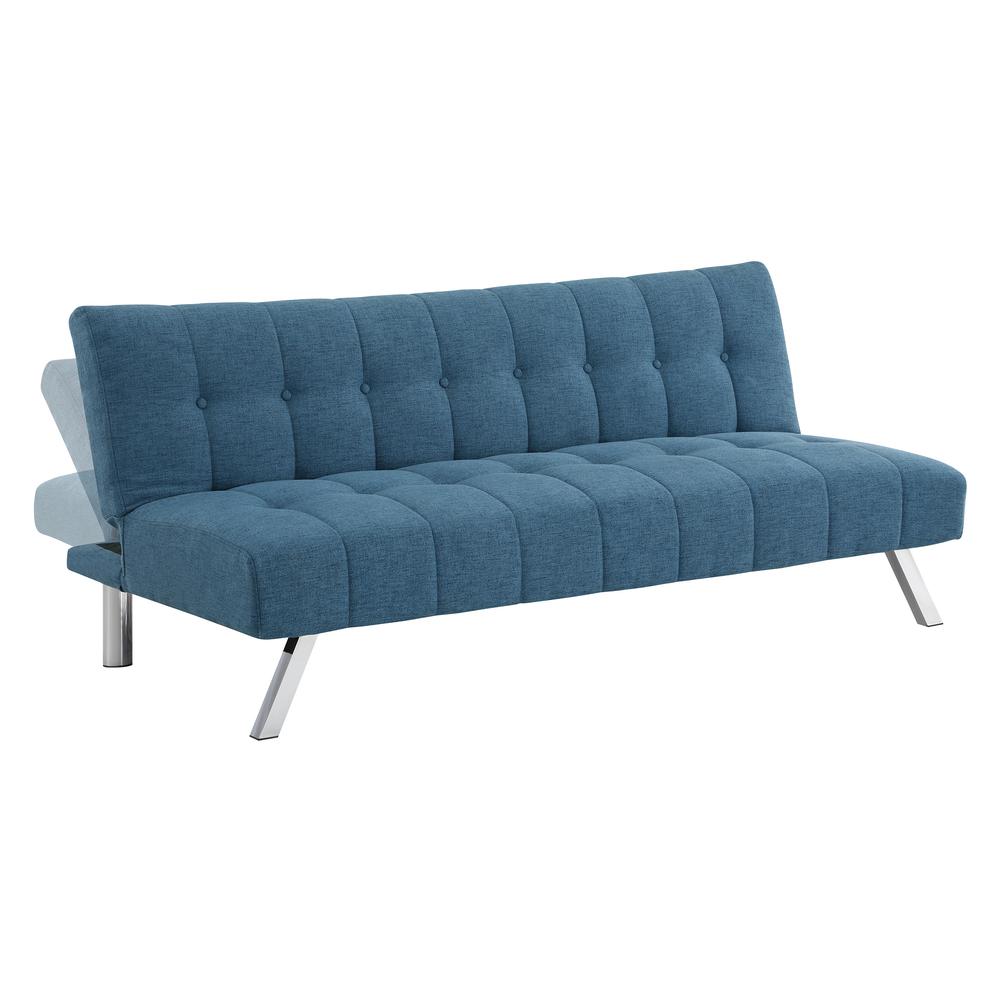Sawyer Futon in Blue Fabric with Stainless Steel Legs. Picture 2