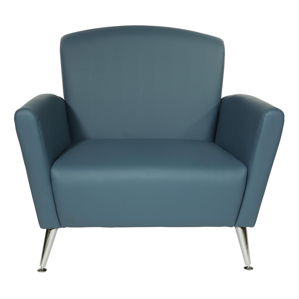Club Chair in Dillon Blue Bonded Leather with Chrome Legs KD, SL50551-R105. Picture 2