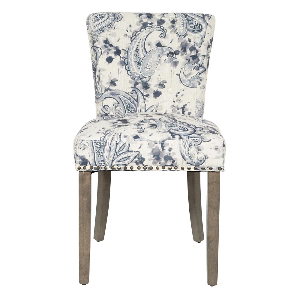 Kendal Dining Chair in Paisley Charcoal Fabric with Nailhead Detail and Solid Wood Legs, KNDG-P64. Picture 3