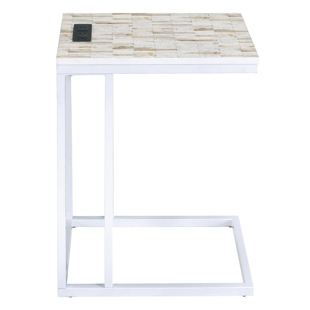 Norwich C-Table With White Base and White Mosaic Top Including Built in Power Port, NRWWMZ-WHT. Picture 4