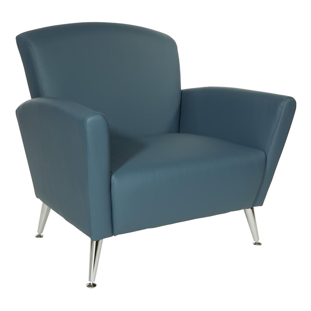 Club Chair in Dillon Blue Bonded Leather with Chrome Legs KD, SL50551-R105. Picture 1