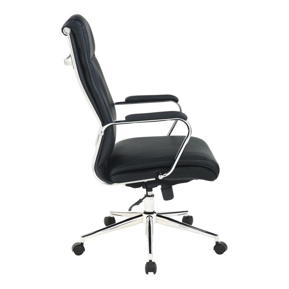 High Back Manager's Chair with Dillon Black Antimicrobial Fabric and Chrome Base. Picture 4