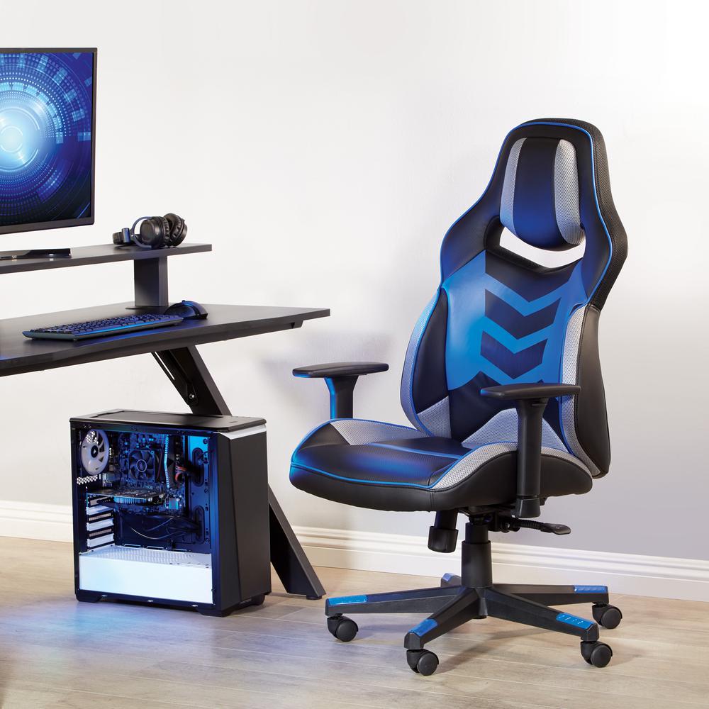 Eliminator Gaming Chair in Faux Leather with Blue Accents, ELM25-BL. Picture 6