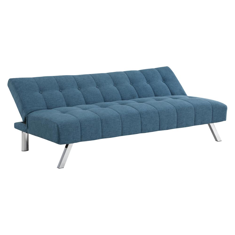 Sawyer Futon in Blue Fabric with Stainless Steel Legs. Picture 7
