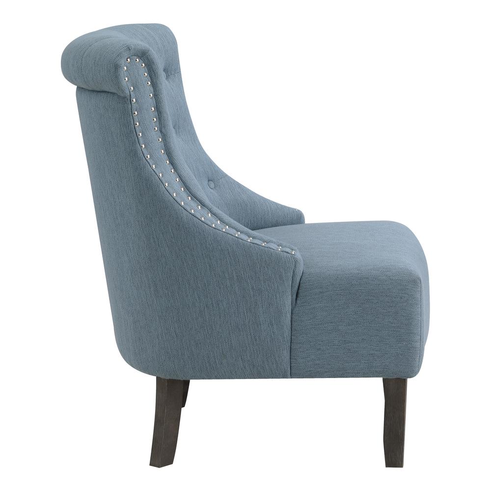 Evelyn Tufted Chair in Blue Fabric with Grey Wash Legs, SB586-B84. Picture 4