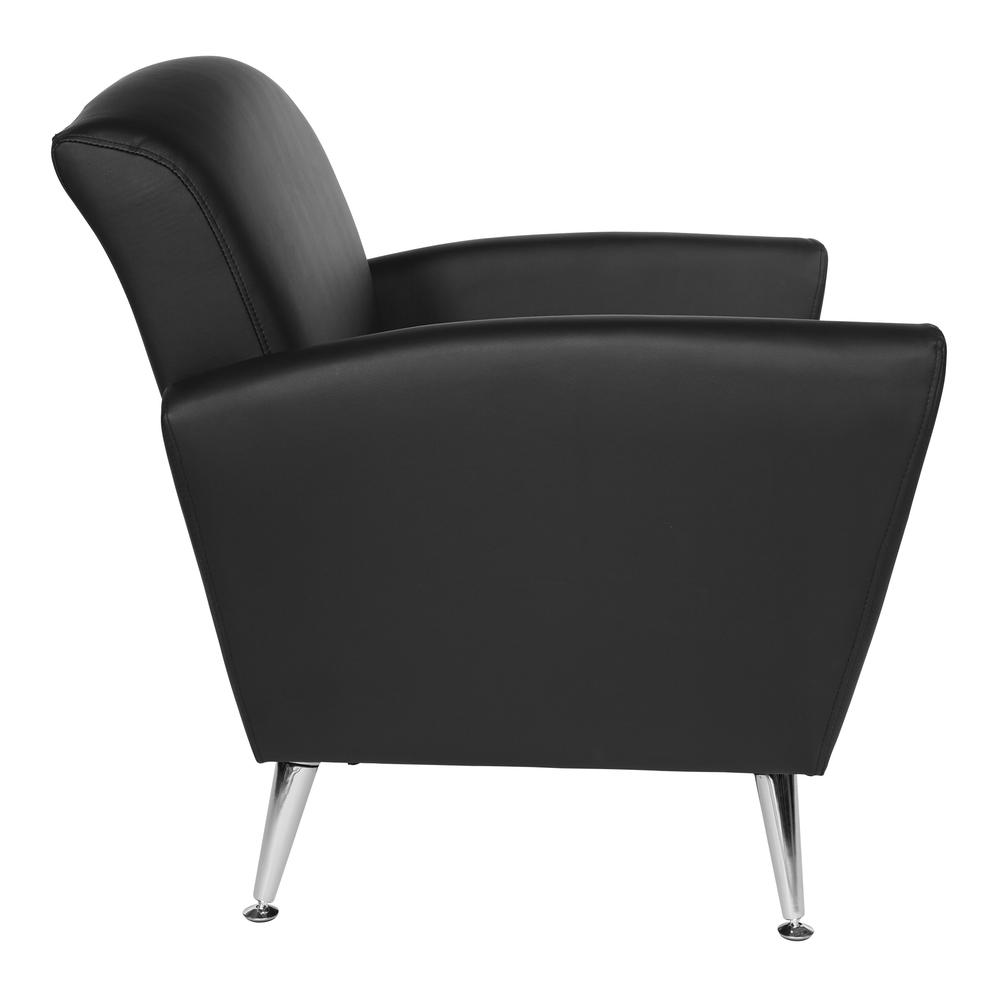 Club Chair in Dillon Black Bonded Leather with Chrome Legs KD, SL50551-R107. Picture 3