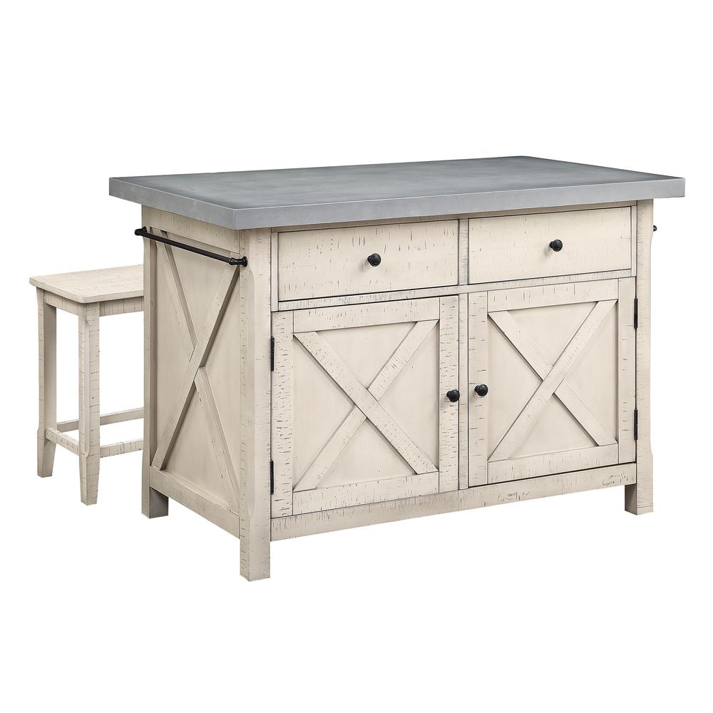 Nashville Kitchen Island with Cement Grey Top and 2 Stools, BP-4210-941. Picture 1