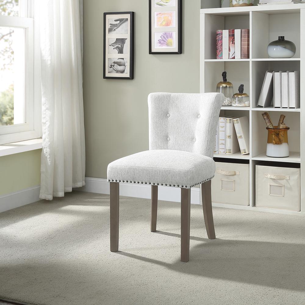 Kendal Dining Chair in Smoke Fabric with Nailhead Detail and Solid Wood Legs, KNDG-H14. Picture 6