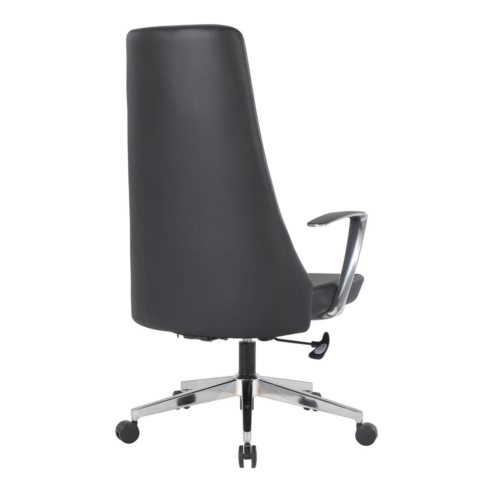 High Back Antimicrobial Fabric Chair with Fixed Padded Aluminum Arms and Chrome Base in Dillon Black. Picture 5