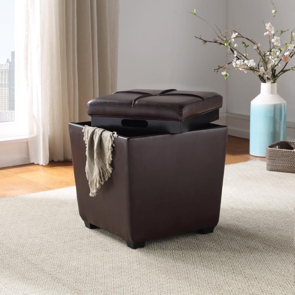 Rockford Storage Ottoman in Cocoa Faux Leather, RCK361-PD24. Picture 4