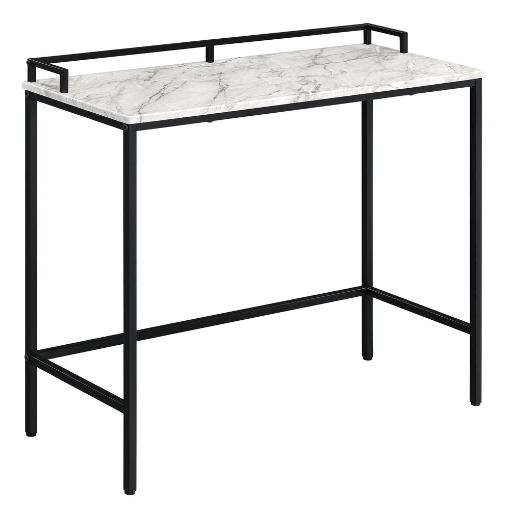 Brighton Console Table with Faux White Marble Top and Black Metal Frame. Picture 1
