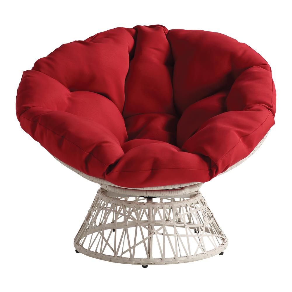 Papasan Chair with Red Round Pillow Cushion and Cream Wicker Weave, BF29296CM-RD. Picture 3