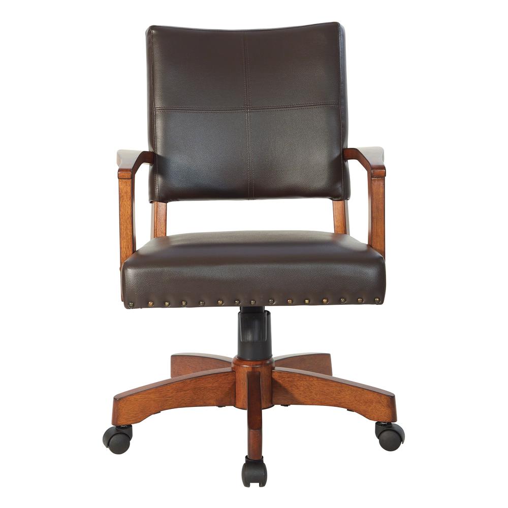 Deluxe Wood Bankers Chair in Espresso Faux Leather with Antique Bronze Nailheads and Medium Brown Wood, 109MB-ES. Picture 2