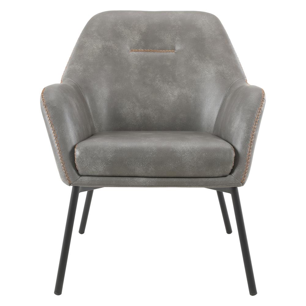 Brooks Accent Chair in Grey Faux Leather with Gold Stitch and Black Legs, BRK-R44. Picture 3