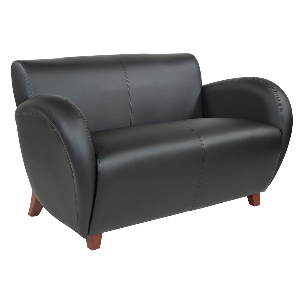 Dillon Black PU Loveseat With Cherry Finish Legs, SF2472-R107. The main picture.