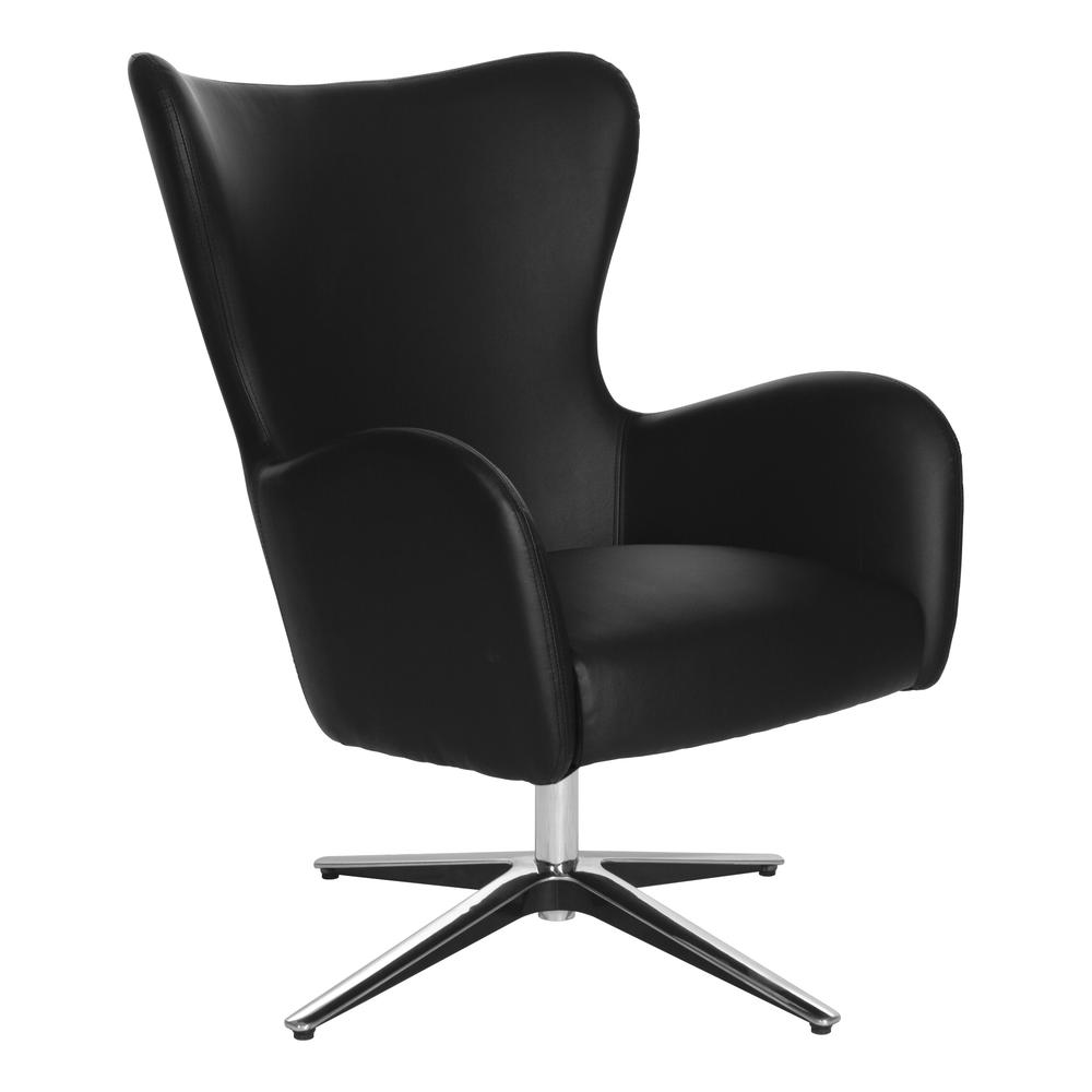 Wilma Swivel Armchair in Dillon Black Faux Leather with 4 Star Aluminum Base, LS5387AL-R107. Picture 1