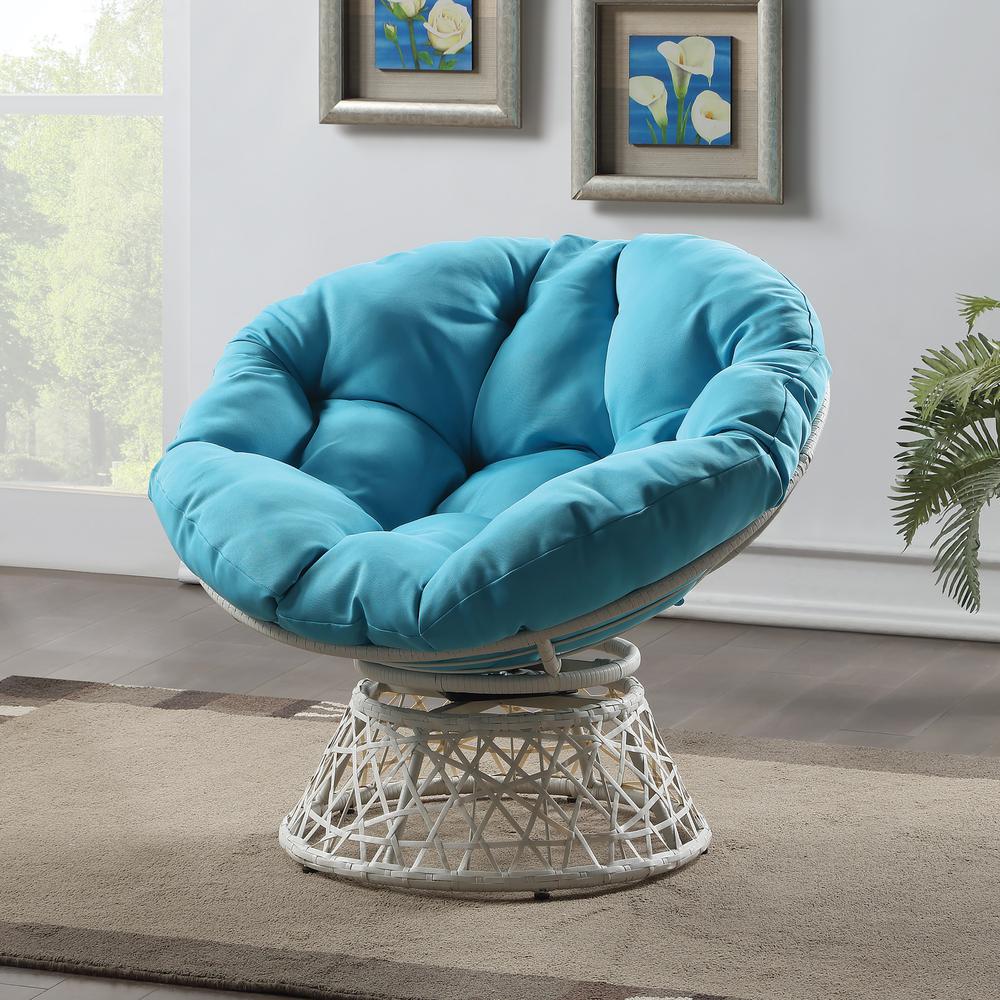 Papasan Chair with Blue Round Pillow Cushion and Cream Wicker Weave, BF29296CM-BL. Picture 5