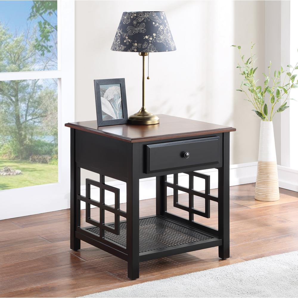 Oxford Side Table with Drawer, Black Frame / Cherry Top. Picture 8