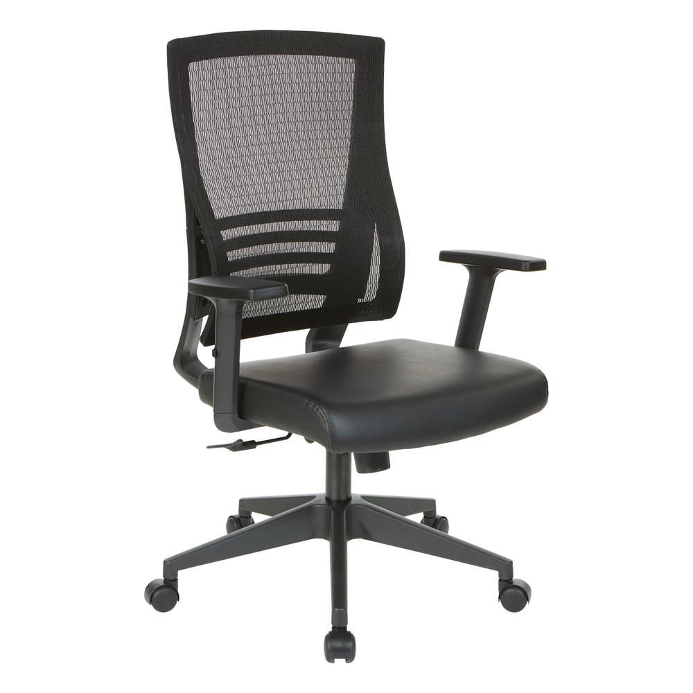 Vertical Mesh Back Chair in Black Frame with Black Faux Leather, EM60930-U6. Picture 1