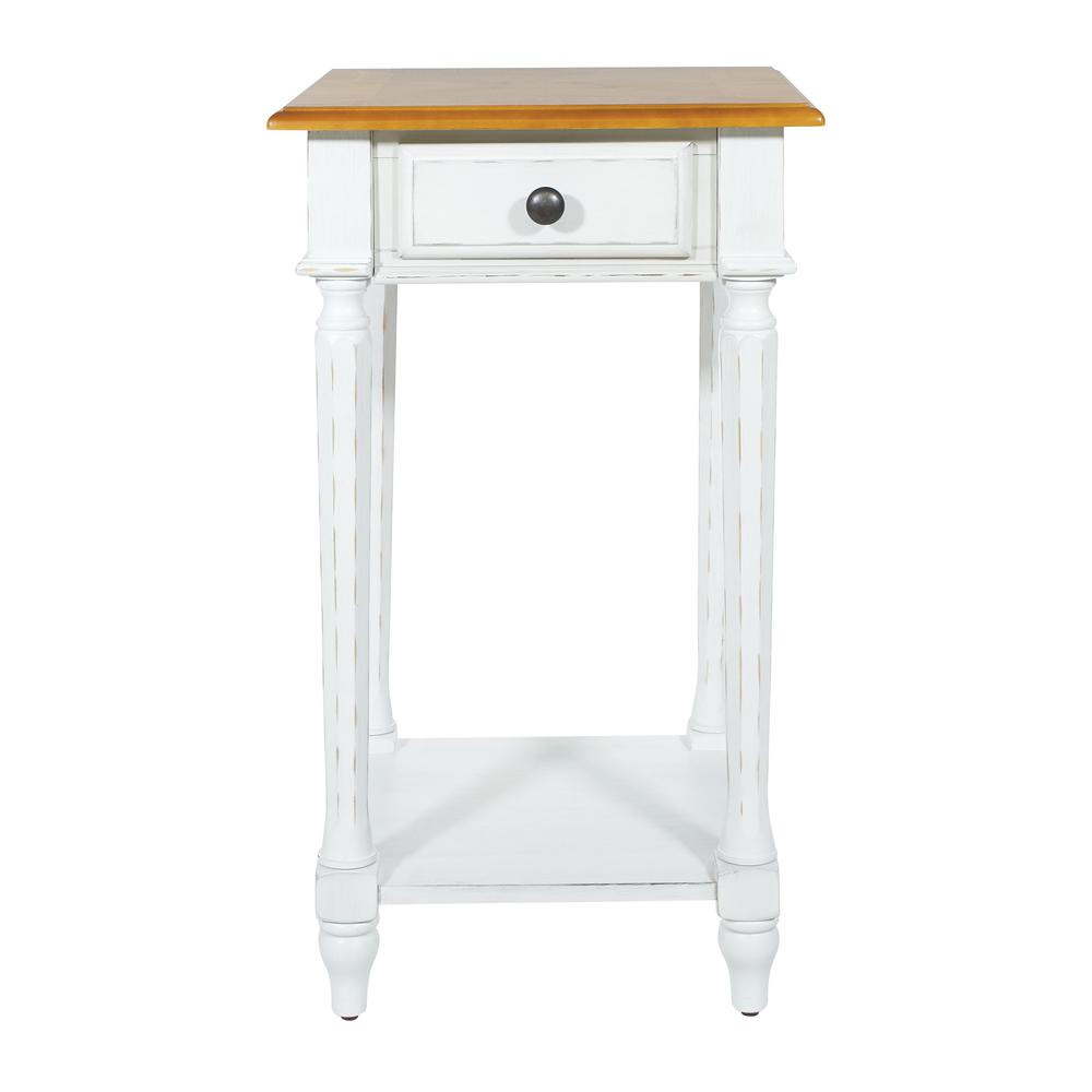 Medford Side Table with white distressed faces with natural veneer tops, MED08-DWH. Picture 2