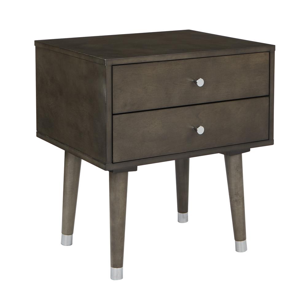 Cupertino Side Table w/ 2 Drawers in Grey Finish and K/D Legs, CUP082-GRY. Picture 1