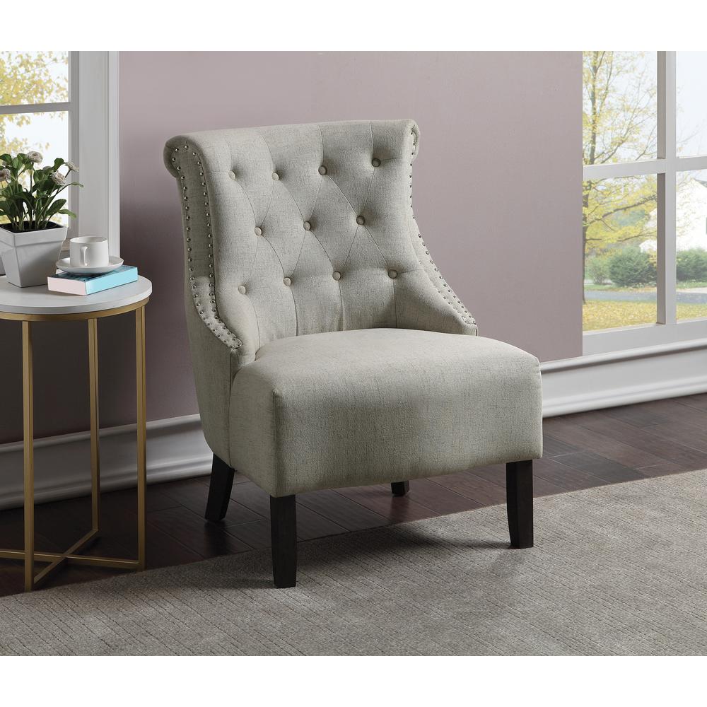 Evelyn Tufted Chair in Linen Fabric with Grey Wash Legs, SB586-L45. Picture 5