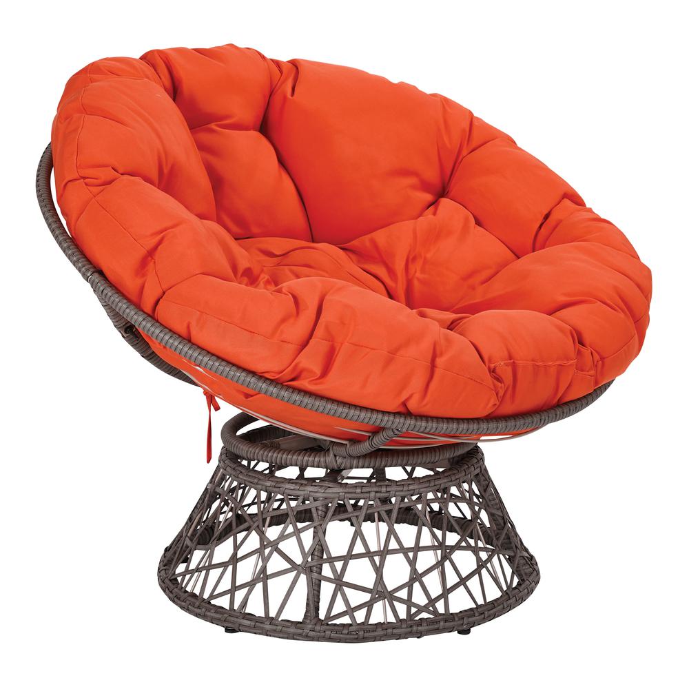 Papasan Chair with Orange cushion and Dark Grey Wicker Wrapped Frame, BF25292-18. Picture 1