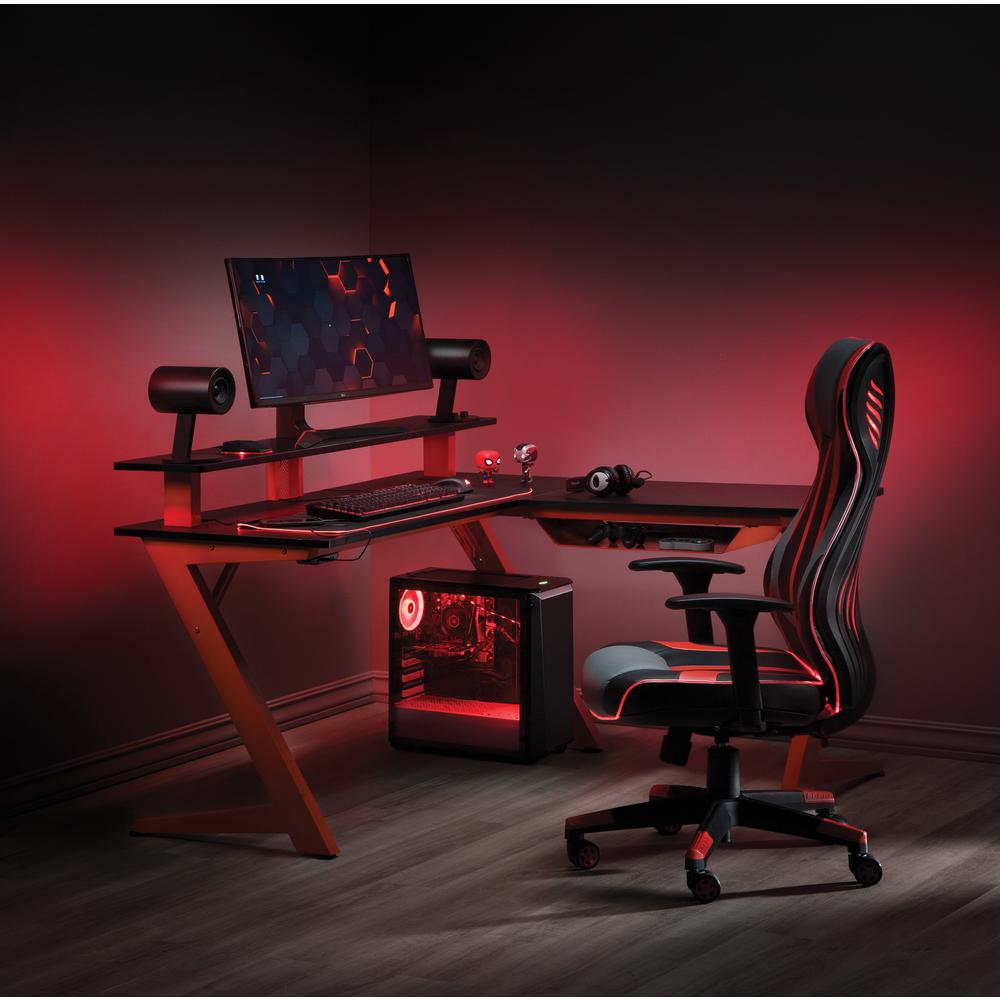 Avatar Battlestation L-Shape Gaming Desk with Carbon Top and Matte Red Legs, AVA25-RD. Picture 4