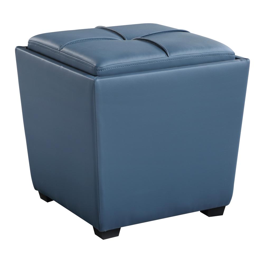 Rockford Storage Ottoman in Slate Blue Faux Leather, RCK361-P55. Picture 1