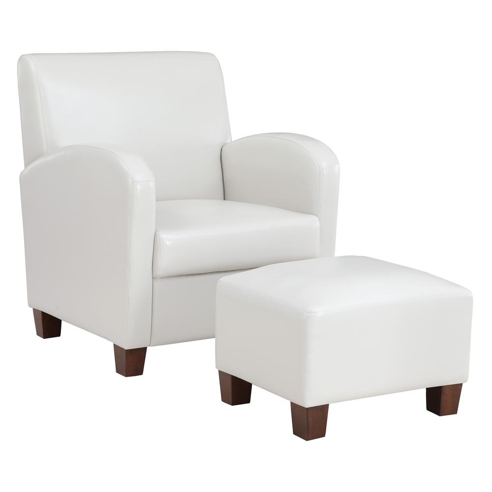 Aiden Chair & Ottoman Cream Faux Leather with Medium Espresso Legs, ADN-PD28. Picture 1