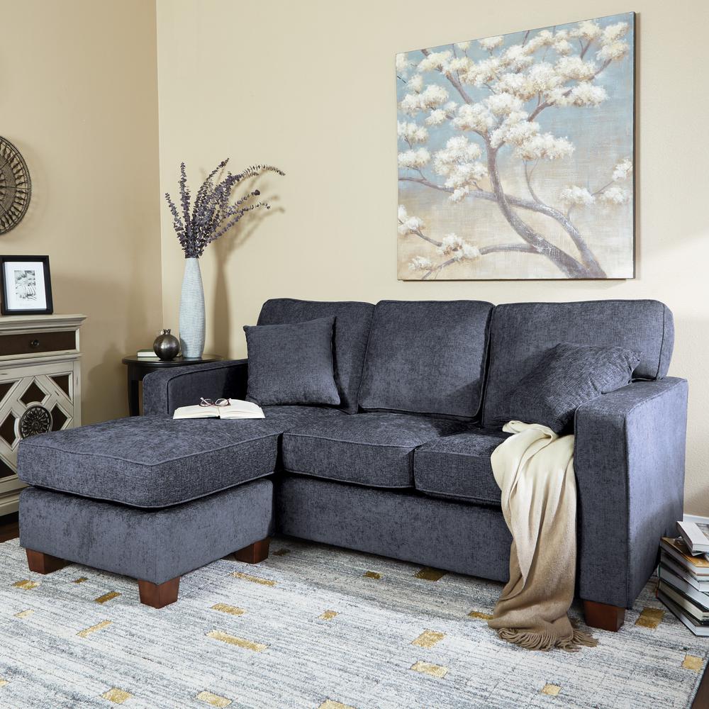Russell Sectional in Navy fabric with 2 Pillows and Coffee Finished Legs, RSL55-N17. Picture 5