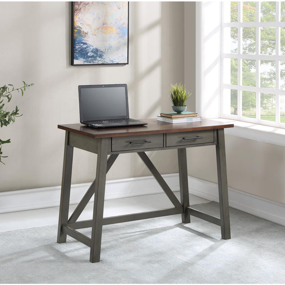 Milford Rustic Writing Desk w/ Drawers in Slate Grey Finish. Picture 7