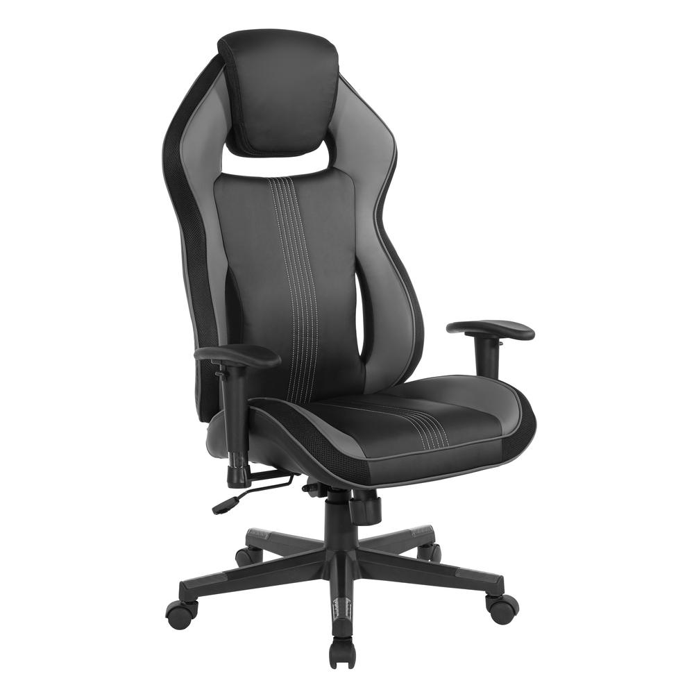 BOA II Gaming Chair in Bonded Leather with Grey Accents, BOA225-GRY. Picture 1