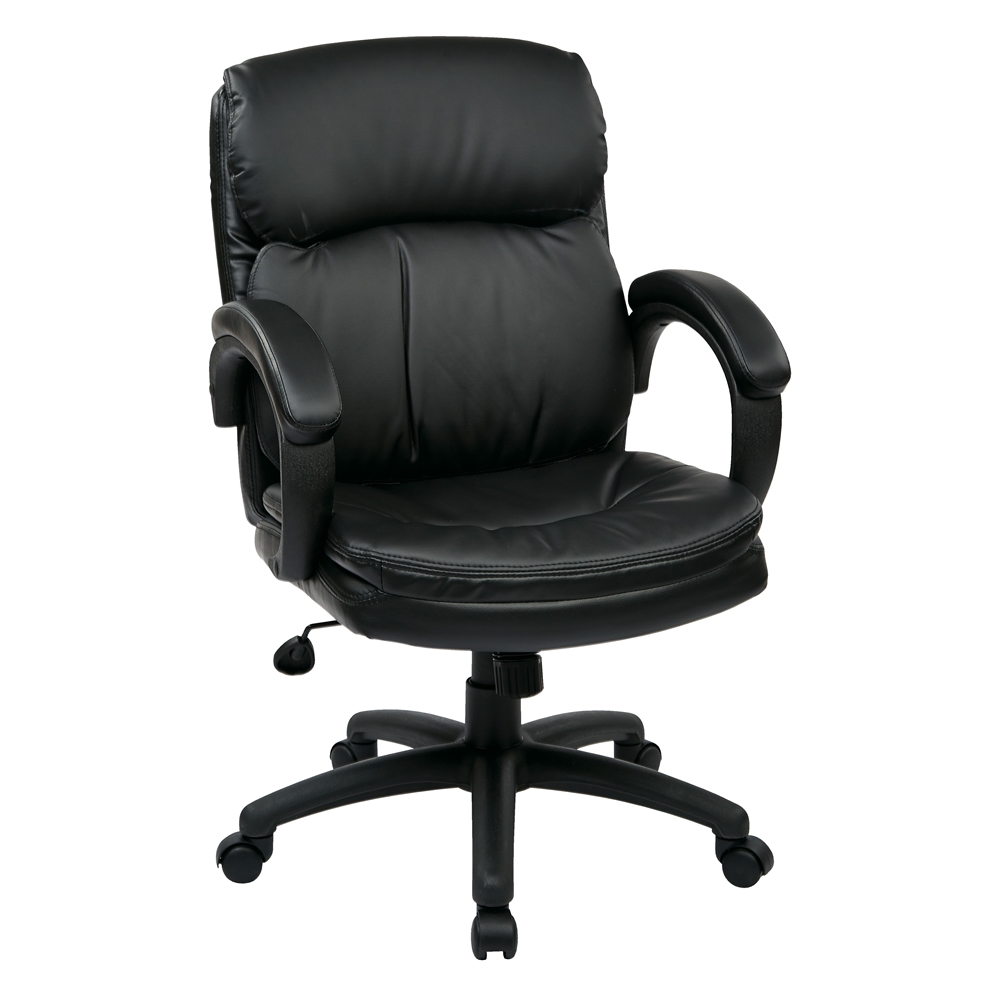 Mid Back Black Bonded Leather Executive Chair with Padded Arms. Picture 1