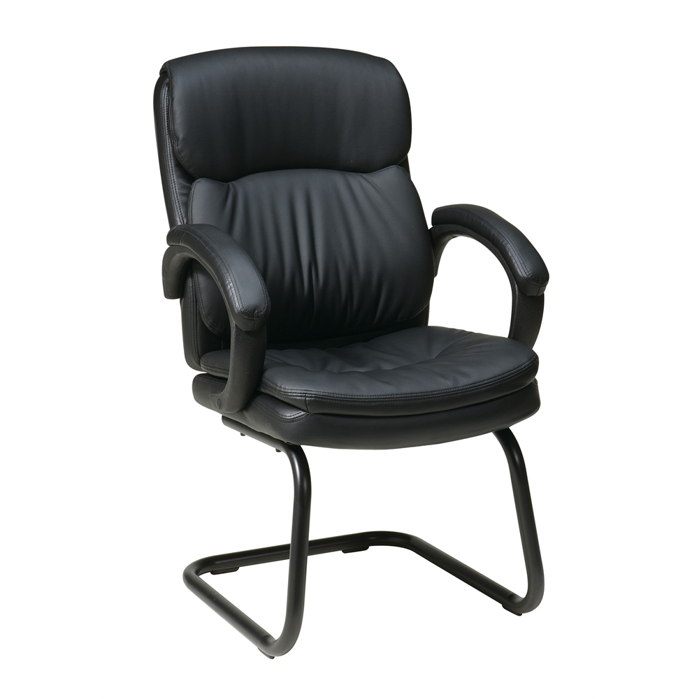 Bonded Leather Visitors Chair with Padded Arms and Sled Base. Picture 1