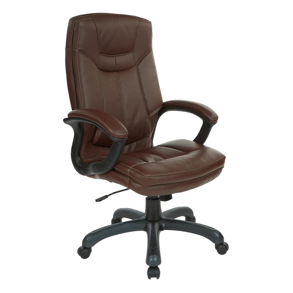 Chocolate Executive Faux Leather High Back Chair with Contrast Stitching, FL6080-U24. Picture 1