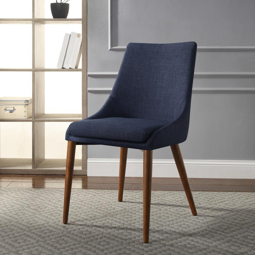 Palmer Mid-Century Modern Fabric Dining Accent Chair in Navy Fabric 2 Pack, PAM2-M19. Picture 4