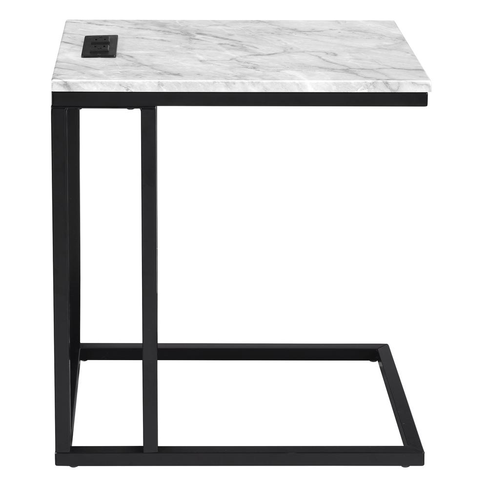 Norwich C-Table with Black Base and White Marble Top Including Built in Power Port, NRWWM-BLK. Picture 4