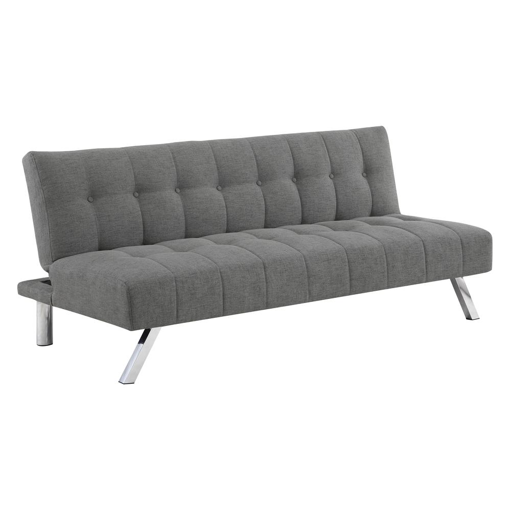 Sawyer Futon in Grey Fabric with Stainless Steel Legs. Picture 1