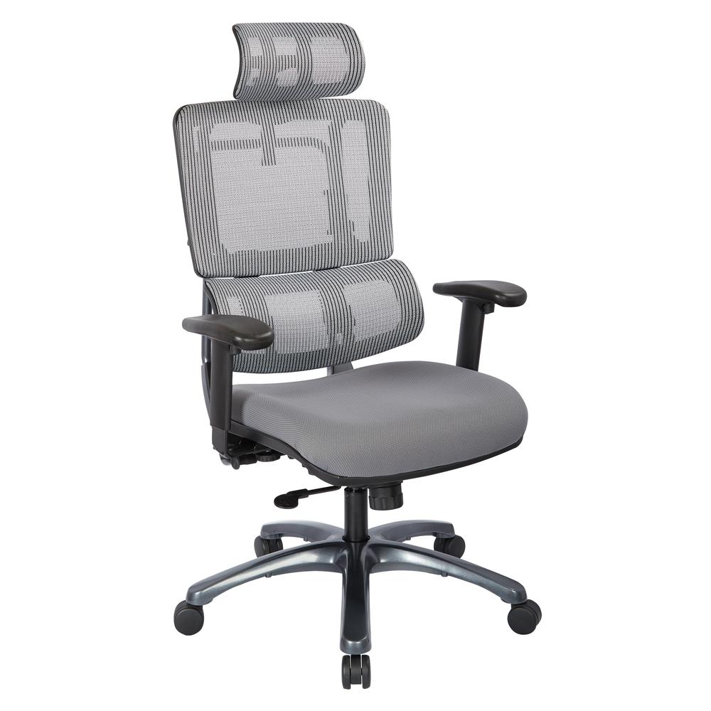 Vertical Grey Mesh Back Chair with Titanium Base with headrest. Picture 1