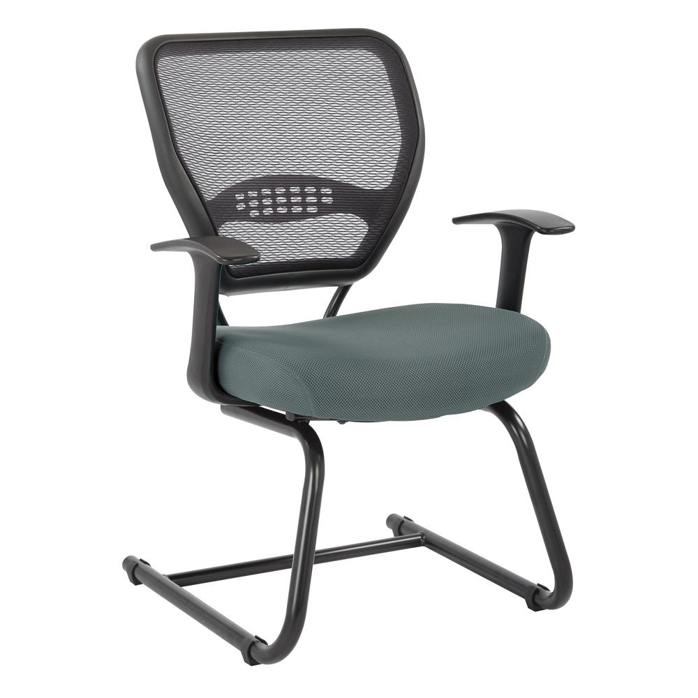 Professional AirGrid® Back Visitors Chair with Grey Mesh Seat. Thick Padded Contour Seat and AirGrid® Back with Built-in Lumbar Support. Fixed Angled T-Arms. Heavy Duty Sled Base., 5505-2M. Picture 1