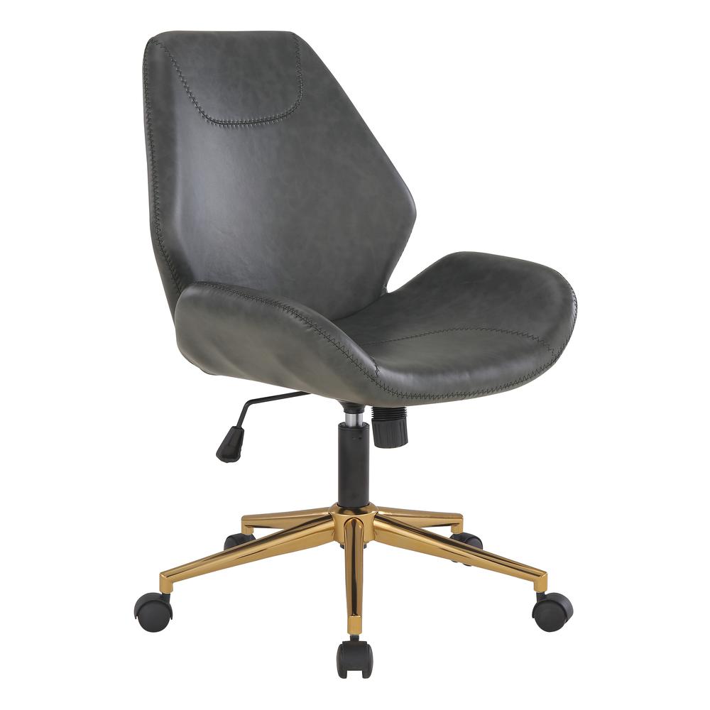 Reseda Office Chair in Black Faux Leather with Gold Base. Picture 1