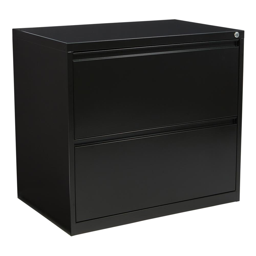 30" Wide 2 Drawer Lateral File With Core-Removable Lock & Adjustable Glides in Black, LF230-B. Picture 1